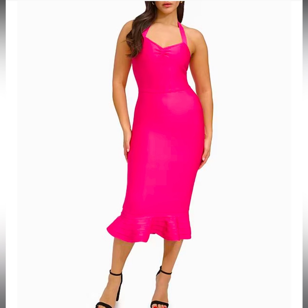 NWT SIENA 
Stretch Bandage Sweetheart Halter
Neckline Flounce Bottom Midi Dress